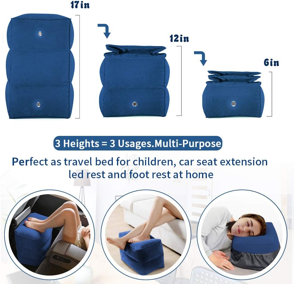 ZIQIAN Inflatable Travel Foot Rest Pillow, Adjustable 3-Layer Height