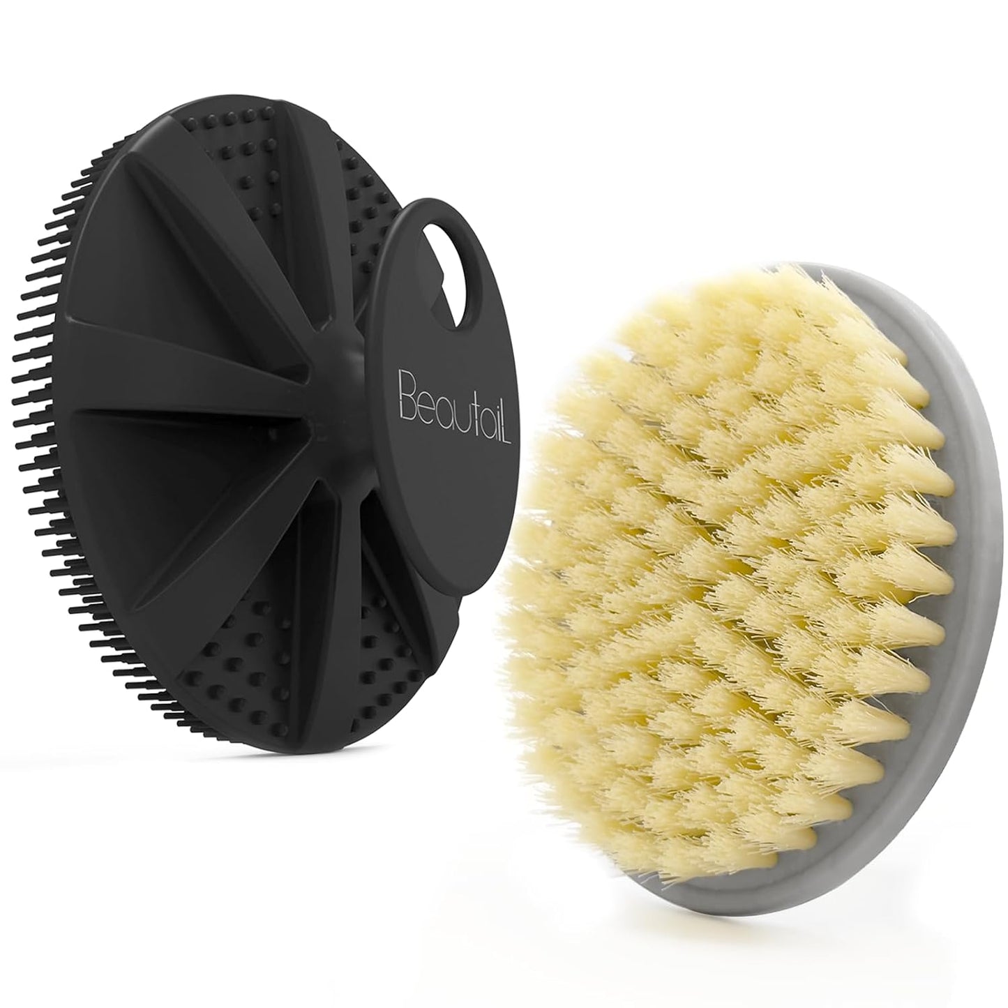 Silicone Body Scrubber 2 Pack, BEAUTAIL Shower Bath Scrubber, More Hygienic Than Traditional Loofah, Lather Nicely, Gentle Exfoliating Brush for Women Men Baby Sensitive Skin, Black+Purple