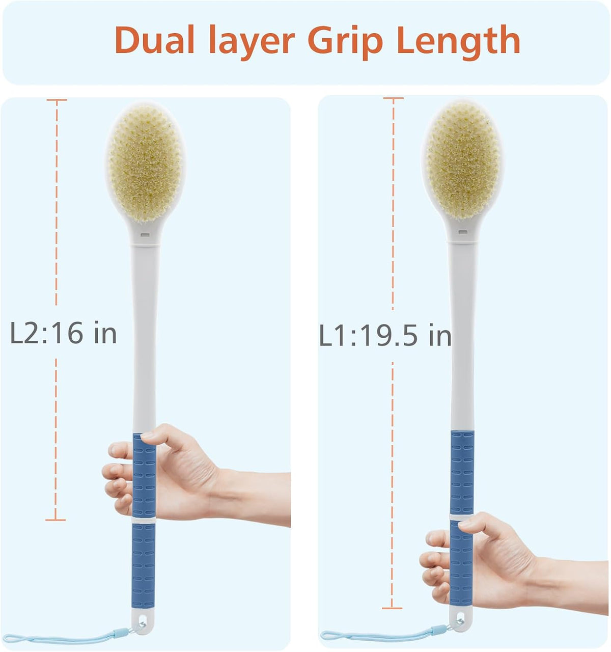 Shower Brush with Soft & Stiff Bristles,Back Scrubber Bath Body Exfoliator