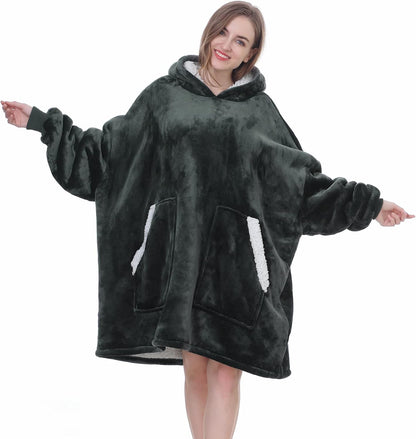 Kipswiza Wearable Blanket Hoodie Gifts for Women and Men, Oversized Cozy Warm Flannel Sherpa Hooded Blankets Sweatshirt with Giant Pockets for Adult and Teens, Dark Gray