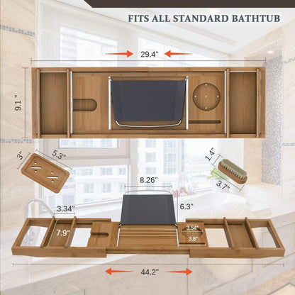 Bath Caddy Tray for Bathtub - Bamboo Adjustable Organizer Tray for Bathroom with Free Soap Dish Suitable for Luxury Spa or Reading
