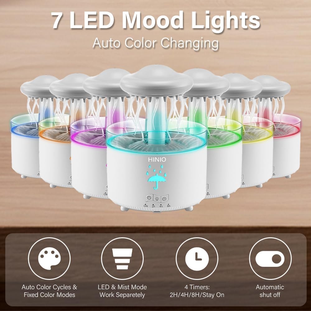 Rain Cloud Humidifier Water Drip with 7 Colors LED Night Light, Mushroom Essential Oil Diffuser with Remote Control for Bedroom Sleeping Relaxing(Wood Grain)