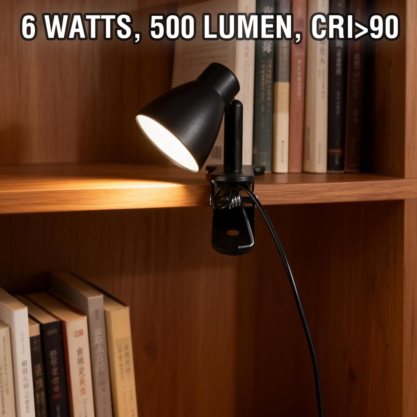 CRI 90+ Eye-Care Clip Light for Reading, 6W Small Clamp Lamp for Desk, Flexible Gooseneck Clip Lamp for Bed Headboard with 3 Color Modes & 10 Brightness(Adapter Include)