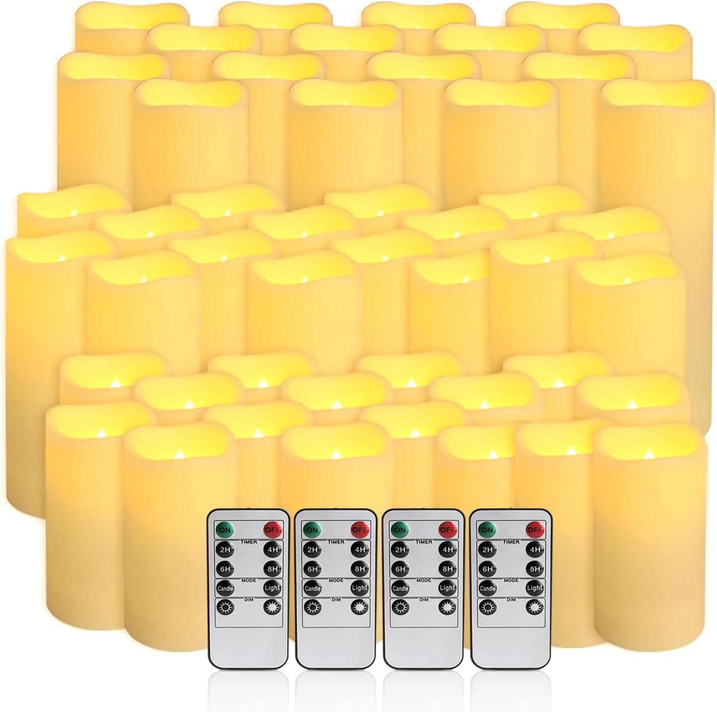 24 Pcs LED Flameless Candles with Remote, 3D Flickering Flame & LED String Lights, Acrylic Clear Cylinder, Timer Function, Romantic Ambience for Home Decor, Party, Wedding (Ivory).