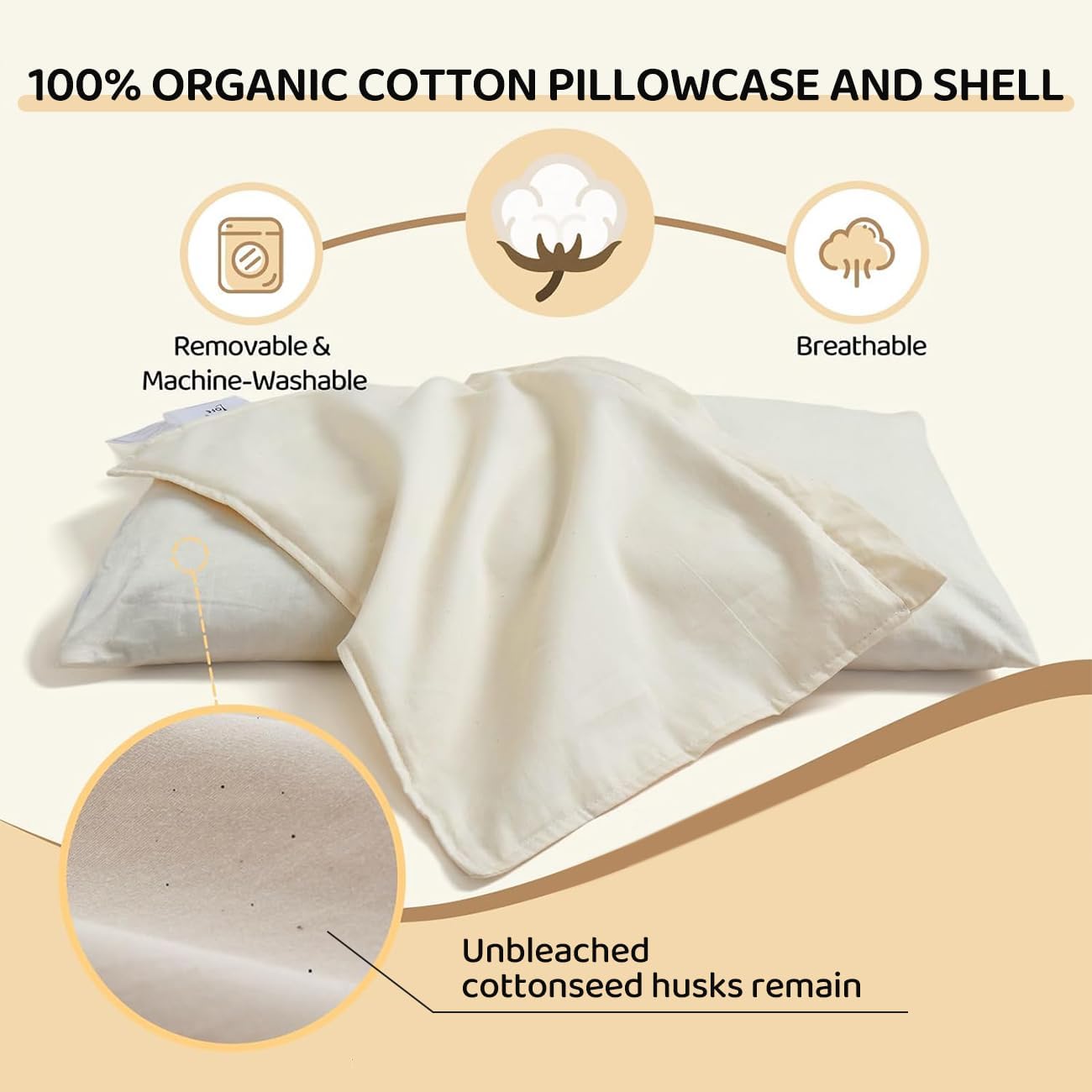 LOFE® Buckwheat Pillow - 3 Point Support Buckwheat Hull Pillow for Less Pain, 2IN1 Tartary Buckwheat Neck Roll Pillow for Best Support, Adjustable Cervical Neck Pillow with Organic Cotton Pillowcase