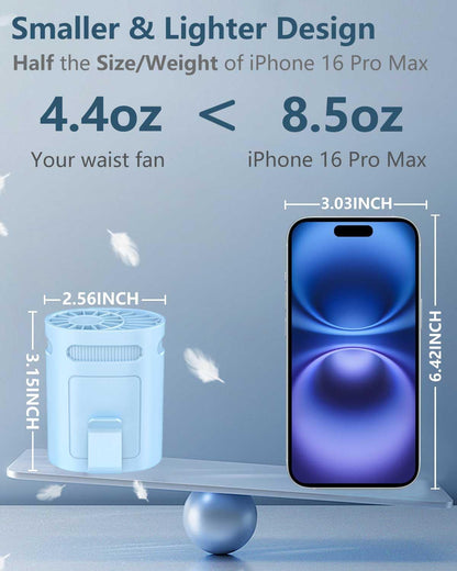 Waist Fan Clip On Shirt Fan-Mini Light Weight Portable Fans that Blow Cold Air,Small Personal Battery Powered Fans,Belt Body Under Shirt AC Cooler,Quiet Wearable Hanging Neck Fan for Women Men Kids