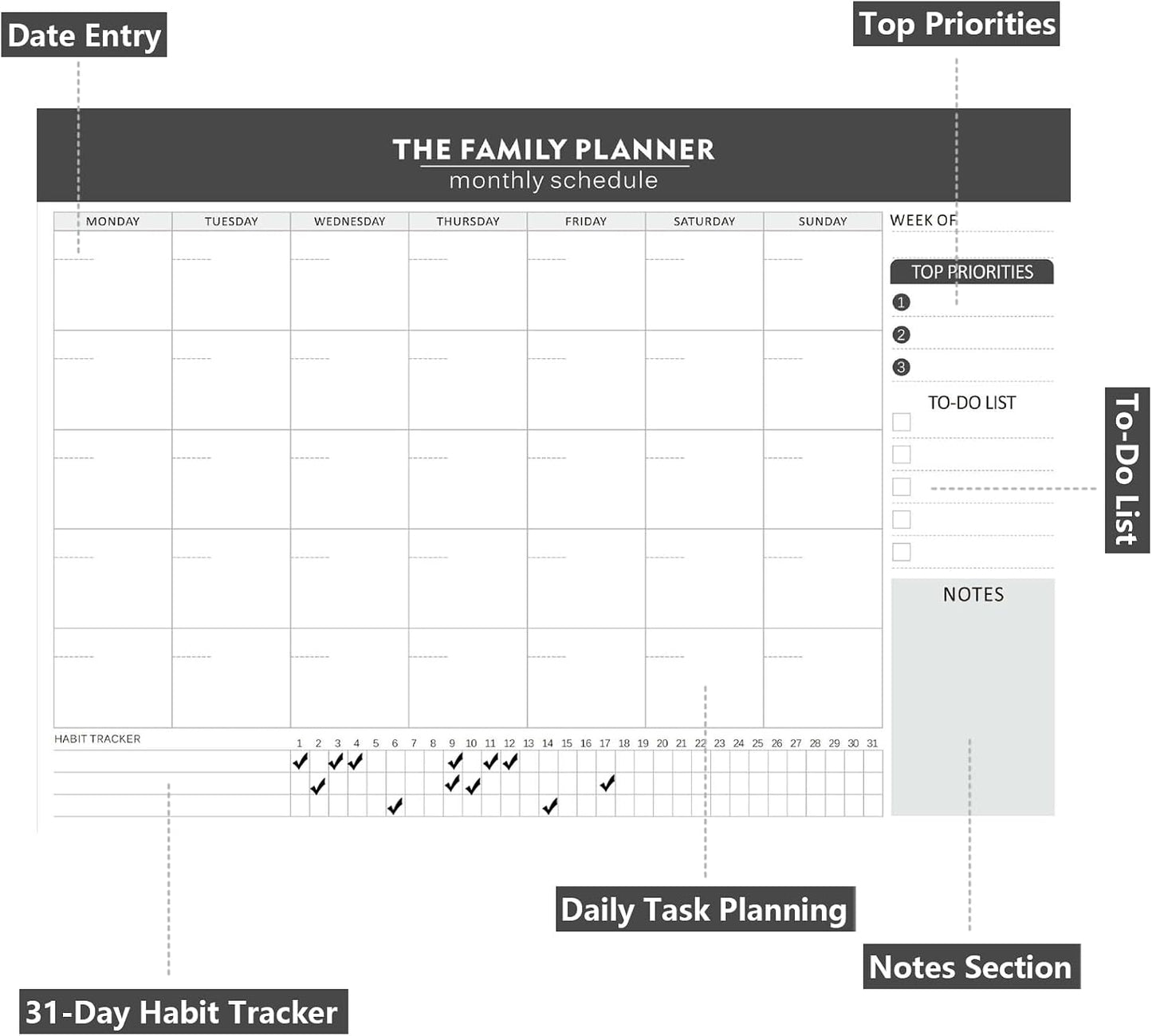 Monthly Planner Notepad - 52 Pages of Blank Calendar Sheets, Undated Planner for Organizing Tasks & Scheduling, Blank Calendar Design for Custom Monthly Planning, 7" x 10", Green