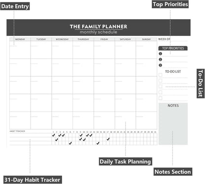 Monthly Planner Notepad - 52 Pages of Blank Calendar Sheets, Undated Planner for Organizing Tasks & Scheduling, Blank Calendar Design for Custom Monthly Planning, 7" x 10", Green