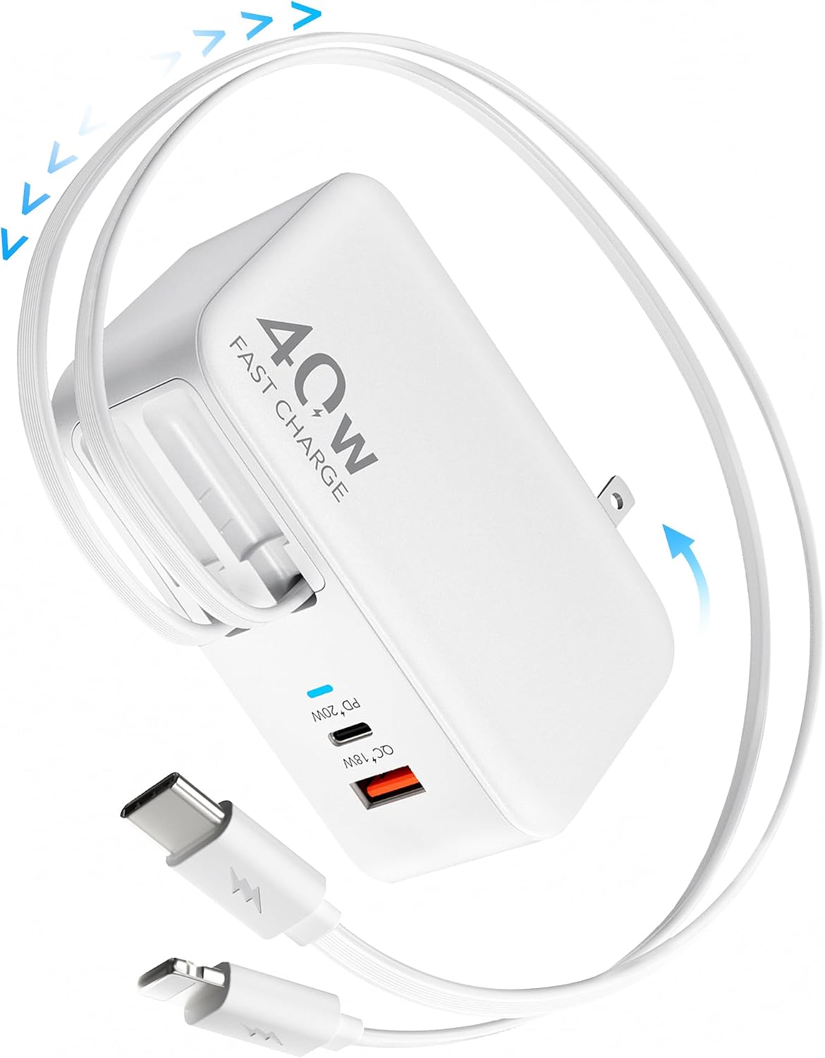 4-in-1 Retractable USB C Wall Charger,40W Fast Charging for Multi-Device