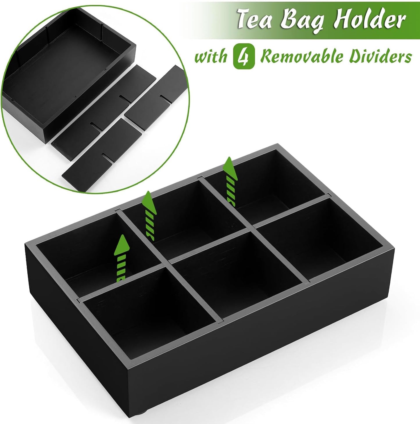 DRASTAR Tea Bag Organizer, Acacia Tea Bag Holder, Tea Storage Containers with 3 Slots, Wooden Tea Storage Accessories, Mini Tea Bag Caddy Box for Countertop