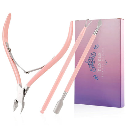 YINYIN Cuticle Trimmer with Cuticle Pusher and Cutter, Professional Stainless Steel Nippers, Cutter Clippers, Cuticle Remover, Pedicure Manicure Tools for Fingernails and Toenails, Sliver