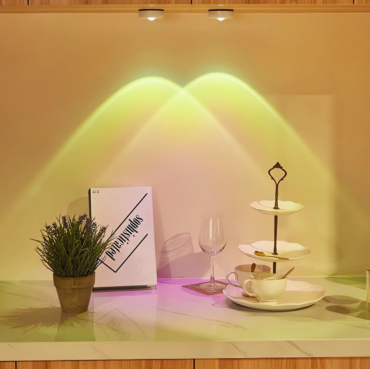 Sunset Visual Lamp Projector - Battery Powered, 2 Levels Brightness & Self-Adhesive LED Lights, Night Light for Home/Bedroom/Party/Photography (Rainbow)