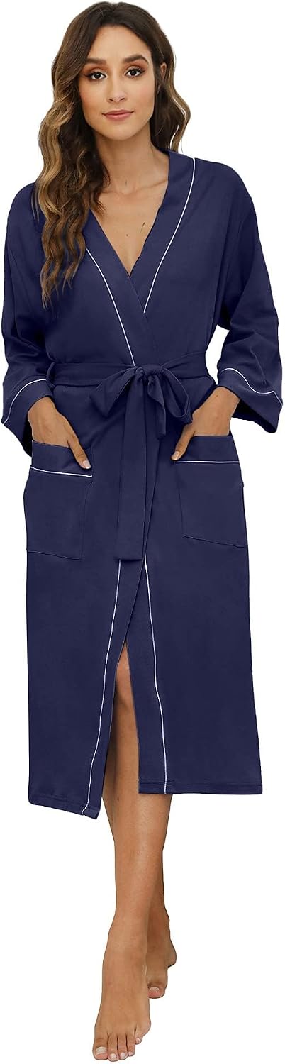 HEARTNICE Womens Cotton Robe, Soft Lightweight Long Knit Bathrobe