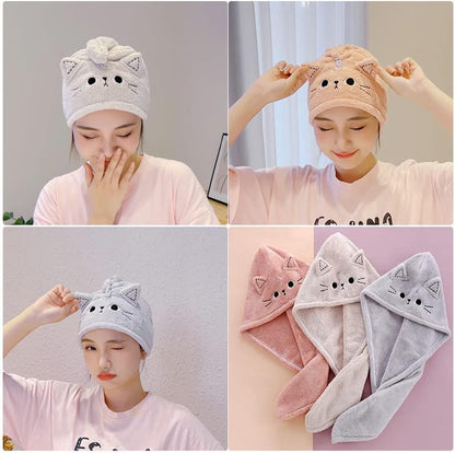 Cute Cat Microfiber Hair Towel Wrap for Kids,3 Packs Hair Drying Towels Rapid Dry Hair Turban Funny Twist Hair Towel for Women Girls Kids Curly Long Hair(Cat)
