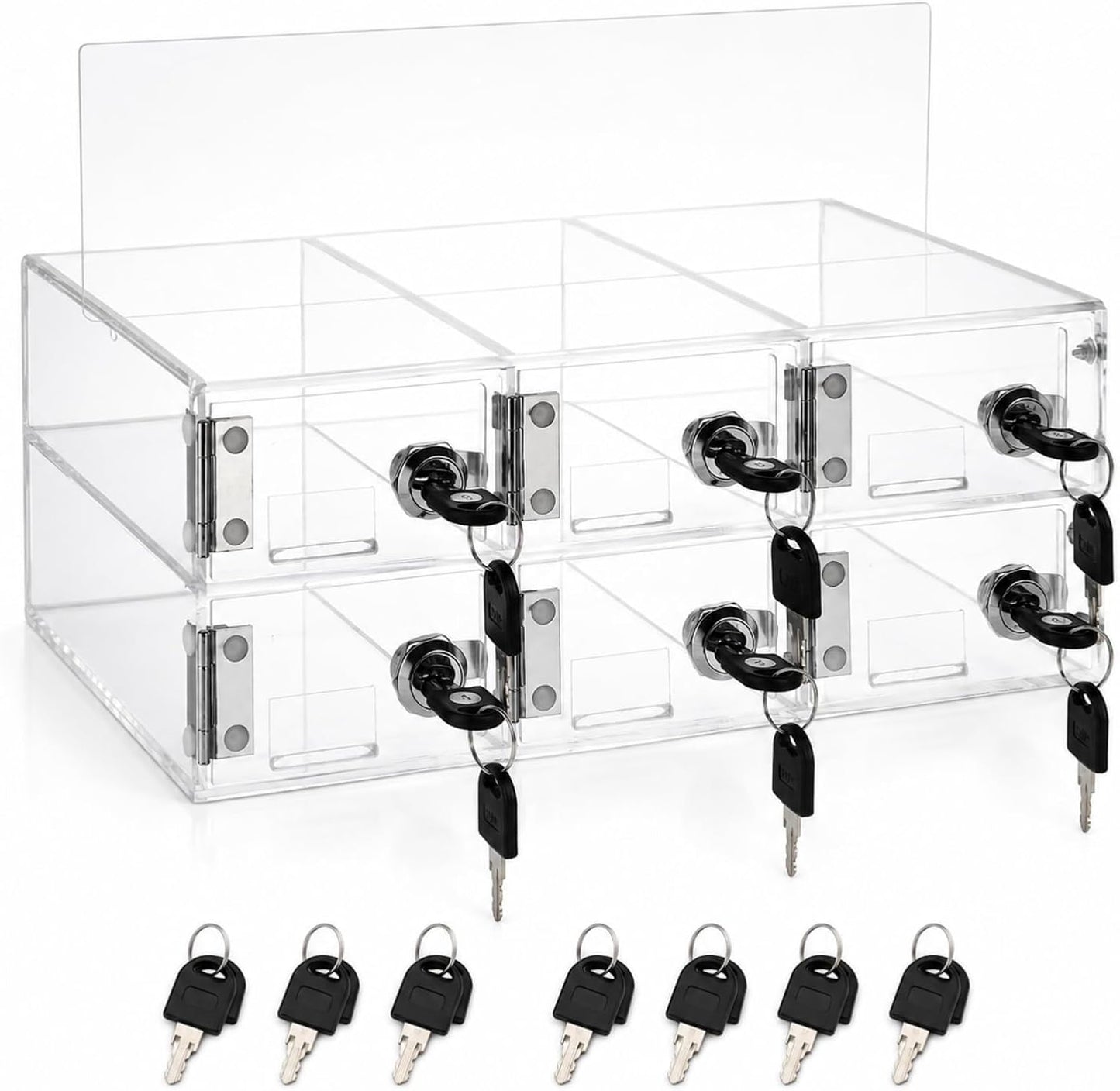 YOUNTHYE 6 Slot Cell Phone Locker, Clear Acrylic Phone Lock Box with Individual Keys, Wall Mounted Phone Storage Cabinet for Classroom, Office, Employees, Meetings and Small Teams