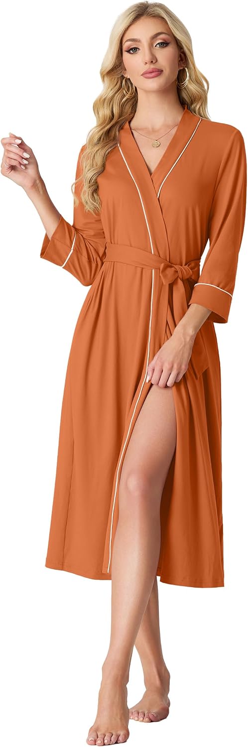 PrinStory Robes for Women 3/4 Sleeve Long Bath Robe XS-4XL