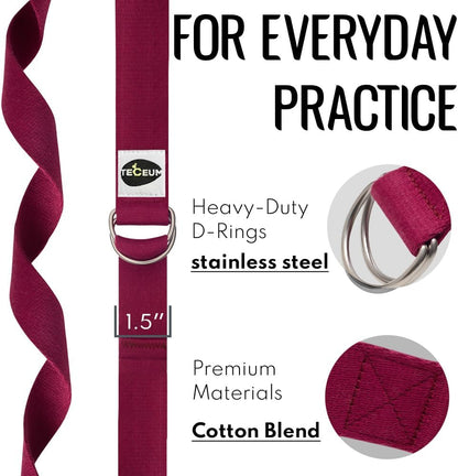 TECEUM 2 IN 1 Yoga & Mat Strap for Stretching – Cotton – 6/8/10 ft