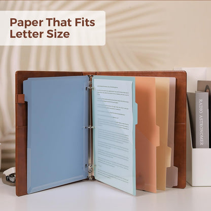 SKYDUE 3 Ring Binder with Clipboard, 13.2" × 10.2" Faux Leather 1 Inch Binder Organizer with 5 Pocket Dividers, Notepad, Labels & 2 Storage Pockets for Teachers, Students, Nurses & Office Work