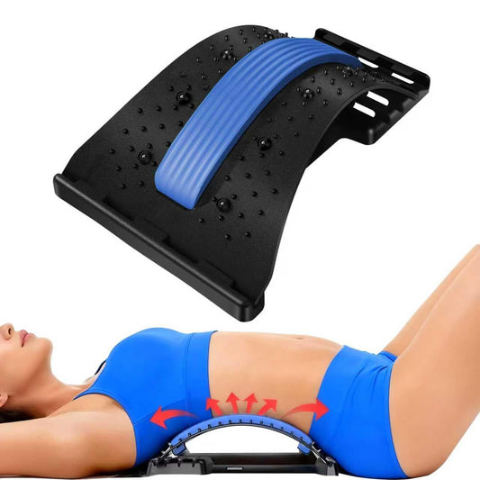 Back Stretcher - 4-Level Adjustable Lumbar Support Board & Back Cracker for Lower Back Pain Relief, Home Office Use (Blue)