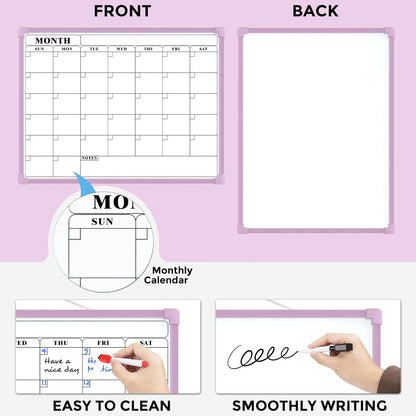 MaxGear Monthly Calendar Dry Erase Board for Wall, 16"x12", White Frame | Double-Sided, Hanging Small White Board, Portable Whiteboard for Planning, Drawing, Memo, to Do List, Home, Kitchen, Office