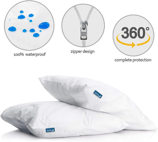Waterproof Pillow Case Protector Zippered Standard Size White Pillow Covers
