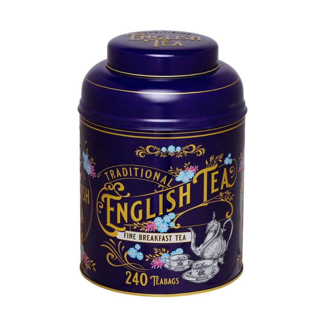 New English Teas Victorian Tea Tin with 240 Breakfast Tea Bags - Purple
