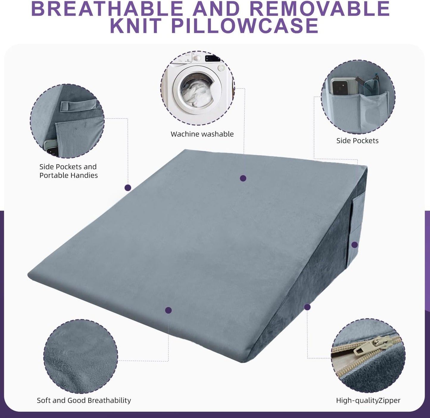CHxxy Memory Foam Bed Wedge Pillow (10"x24"x24") - Acid Reflux & Back Pain Relief, Anti-Snoring Incline Design, Removable Washable Cover for Sleep & Post-Surgery Support