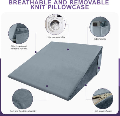 CHxxy Memory Foam Bed Wedge Pillow (10"x24"x24") - Acid Reflux & Back Pain Relief, Anti-Snoring Incline Design, Removable Washable Cover for Sleep & Post-Surgery Support