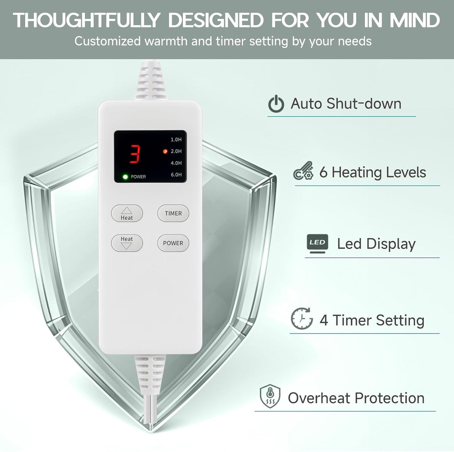 Heating Pad for Period Cramps, Heating Pad for Back/Neck/Shoulder Muscle Pain, 6 Heating & 4 Timer Setting, Auto Shut Off, Dry/Moist Heat & Machine Washable, Birthday Christma s Gifts for Women Mom