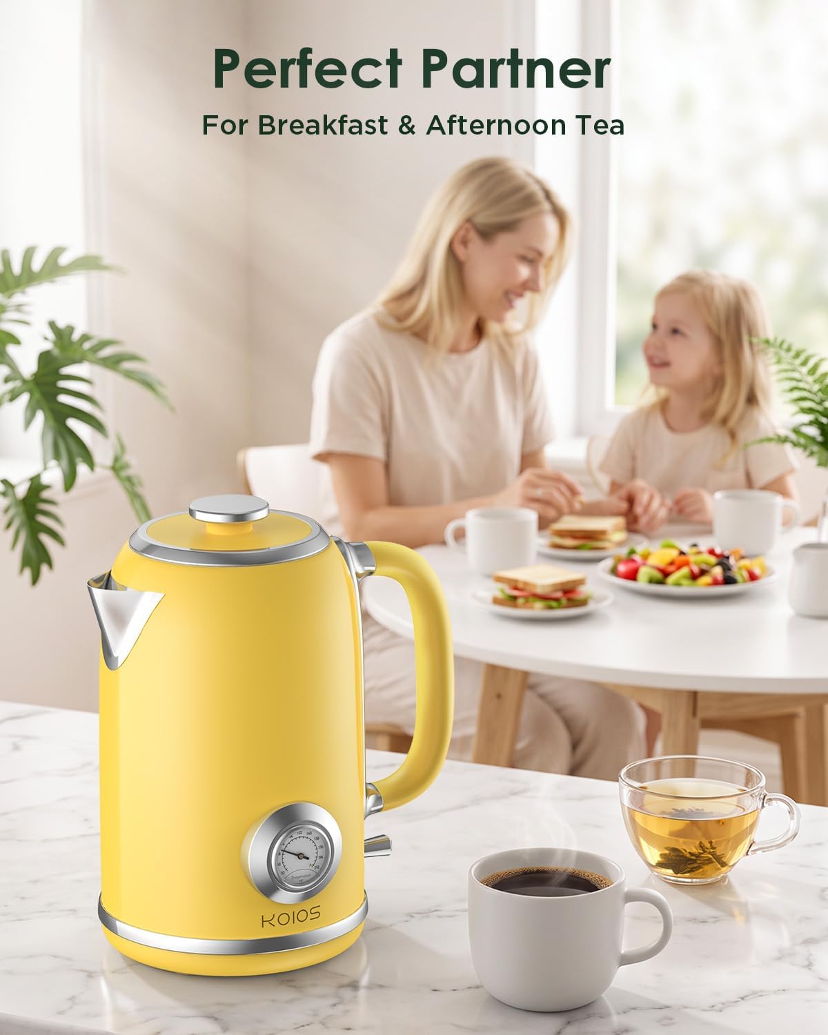 Electric Kettle 1.8L with Temperature Gauge, 1500W Fast Boiling Electric Tea Kettle, 100% Stainless Steel Retro-Style Hot Water Kettle Electric - Glowing LED Light, Auto Shut-Off & Boil-Dry Protection
