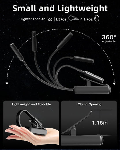 Book Light,Reading Lights for Books in Bed,AAA Battery Clip-On Led Reading Light with 3 Colors & Stepless Dimming,Portable and Ultra-Lightweight with Long Runtime(DarkBlack)