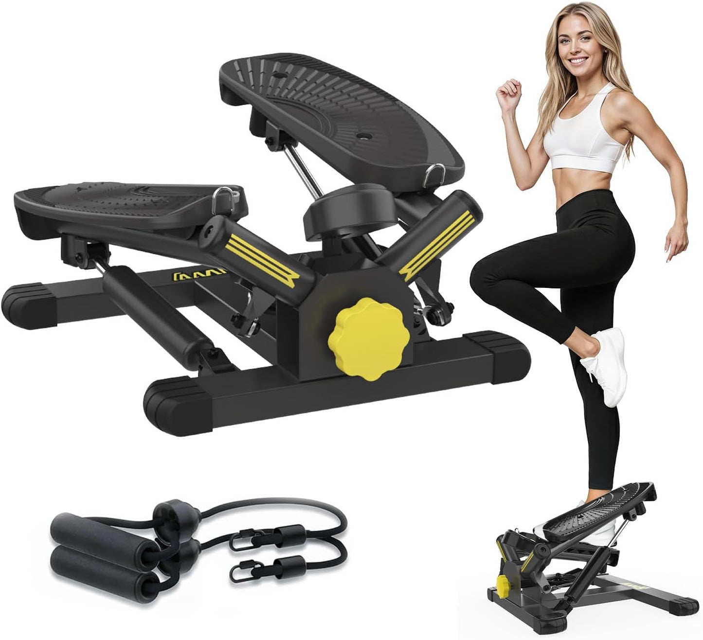 ZIWWVY Stepper Machine with Resistance Bands, Mini Stepper with 300LBS Weight Capacity, Twist Stepper for Full Body Workout, Adjustable Step Height, Smooth and Quiet, Step Machine for Men Women