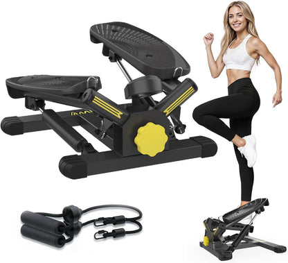 ZIWWVY Stepper Machine with Resistance Bands, Mini Stepper with 300LBS Weight Capacity, Twist Stepper for Full Body Workout, Adjustable Step Height, Smooth and Quiet, Step Machine for Men Women