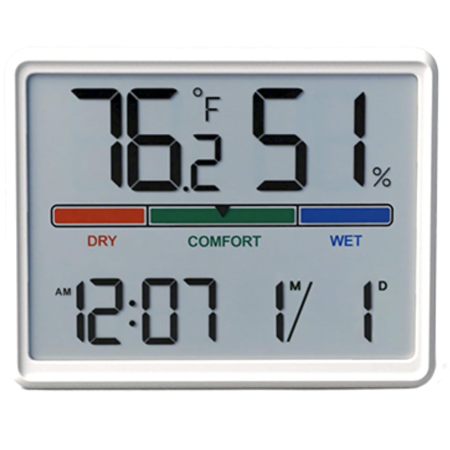 Digital Hygrometer Indoor Thermometer, Clock with Temp & Humidity, Temp Gauge with Comfort Indicator, Wall/Magnetic/Desk Alarm Clock for Bedroom, Baby Room, Office, Kitchen, Garage (White)