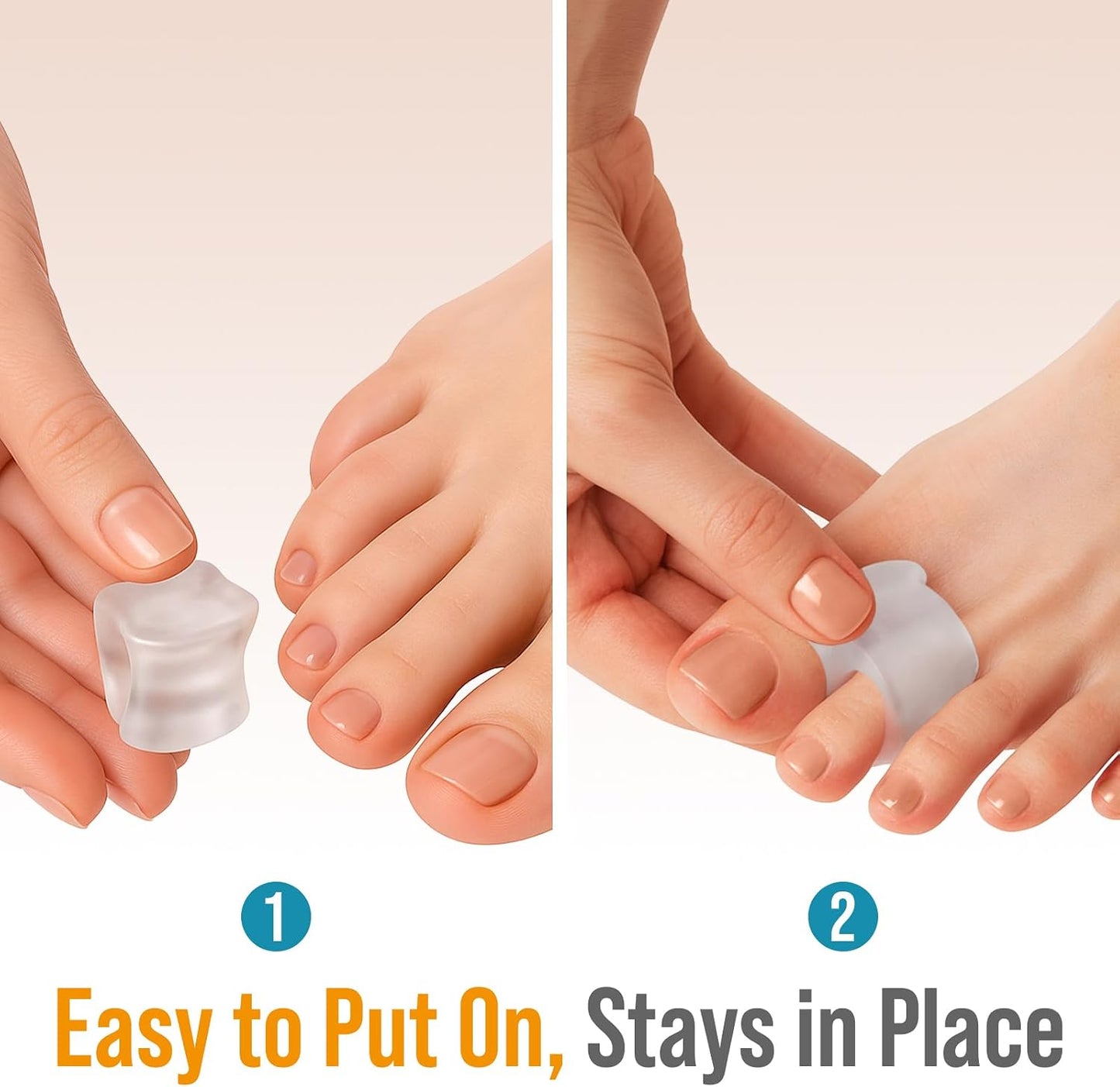 5 STARS UNITED Big Toe Spacers for Men & Women – 4 Gel Separators for Overlapping & Curled Toes, Bunions, Alignment - Diabetic Foot Care, Silicone Spreader, Corrector & Straightener, Clear