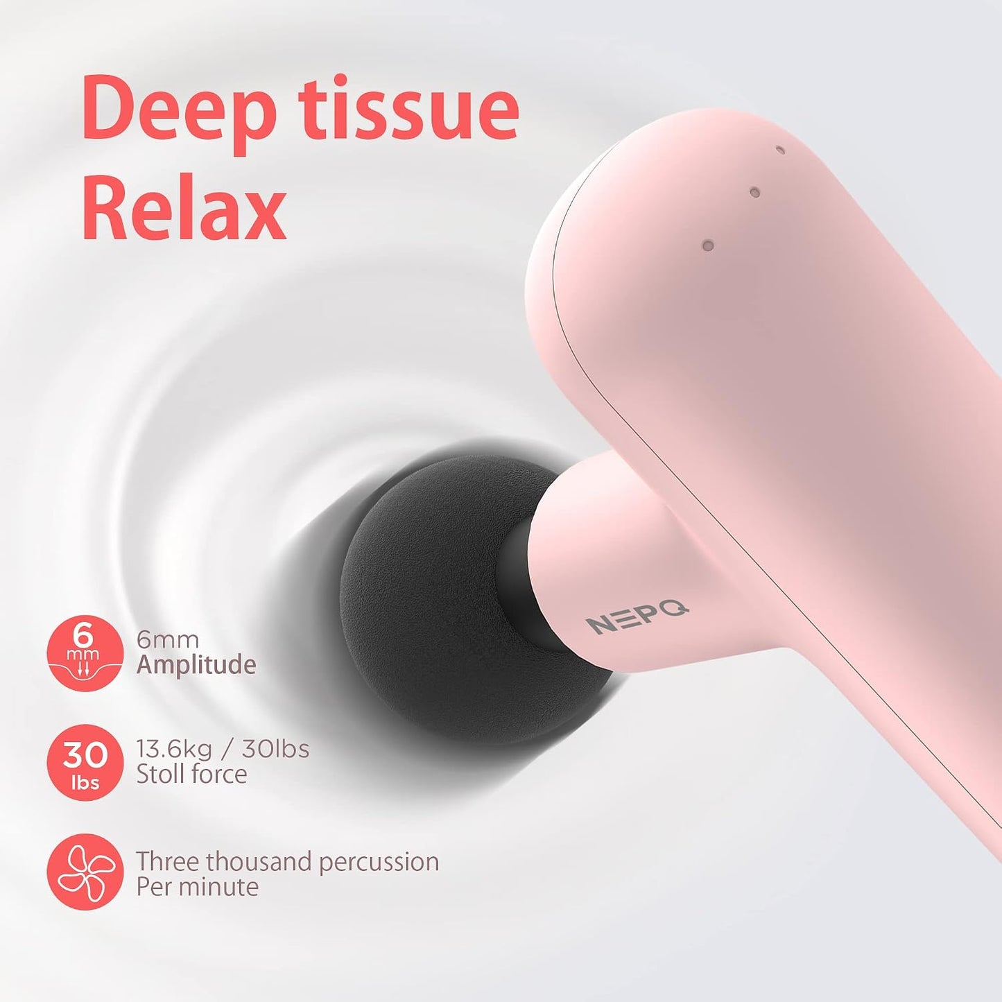 NEPQ Mini Massage Gun, Powerful Fascial Gun Portable Deep Tissue Percussion Muscle Back Head Massager for Pain Relief with 4 Massage Heads High-Intensity Vibration Rechargeable Small Massage Gun