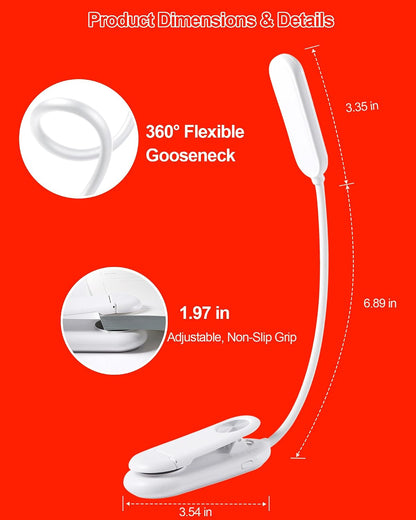 630nm Red Book Light for Reading at Night - Zero Blue Light, Dimmable Reading Lights for Books in Bed, LED Book Lamp Clip on, Gift for Students Parents Nurse Studying Travel (1 Pack)