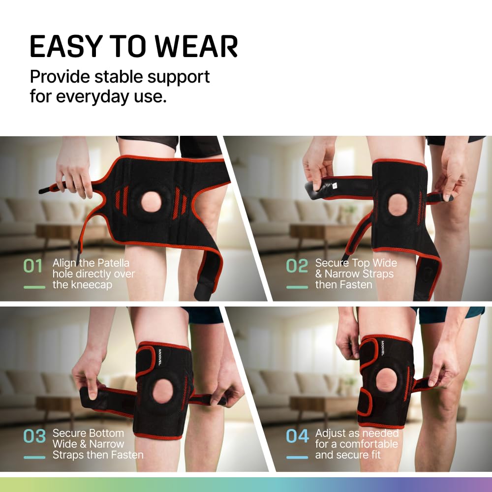 Modvel Knee Brace with Side Stabilizers & Patella Gel Pads for Pain Relief and Joint Support Breathable, Non-Slip Compression Sleeve for Men & Women, Arthritis, Meniscus, ACL Recovery