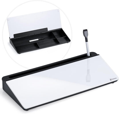 Varhomax Glass Weekly Dry Erase Desk White Board, Desktop to Do List Planner Whiteboard Calendar with Storage Caddy Memo for Home and Office, White