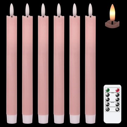 GenSwin Flameless Ivory Taper Candles Flickering with 10-Key Remote, Battery Operated Led Warm 3D Wick Light Window Candles Real Wax Pack of 6, Christmas Home Wedding Decor(0.78 X 9.64 Inch)