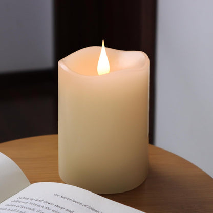 TECHLONG Flameless Candles Battery Operated with Timer, 3D Moving Flame Flickering, Last 600+ Hours Battery Candles, 3" x 3" Ivory Real Wax Electric LED Candle for Wedding Party Decorations