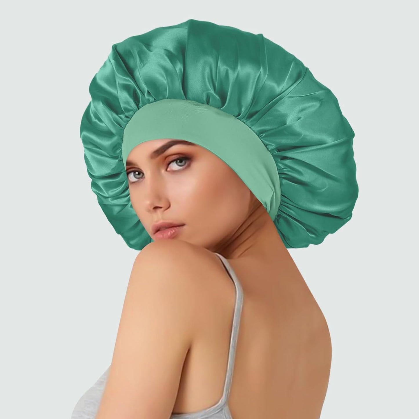 Extra Large Satin Bonnet Hair Cap for Women Men | 17inches, Jumbo Silk Sleep Cap, Wide Elastic Band for Braids Curly Hair Locs, Black