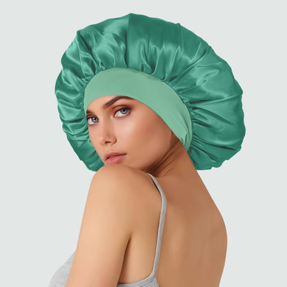 Extra Large Satin Bonnet Hair Cap for Women Men | 17inches, Jumbo Silk Sleep Cap, Wide Elastic Band for Braids Curly Hair Locs, Black