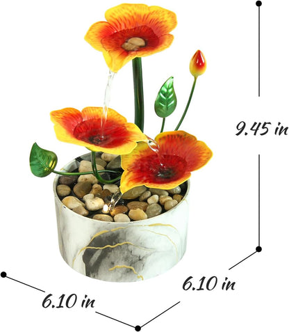 Water Fountain Indoor Waterfall Fountain 3-Tier Tabletop Fountain Lotus Desk Relaxation Home Decor Including Lots of Rocks and Soothing Sound Machine (Green 1)