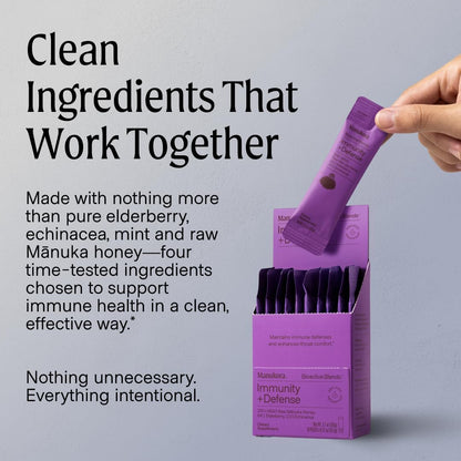 Manukora Immunity + Defense, Elderberry & Echinacea, Raw Manuka Honey