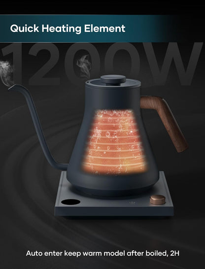 INTASTING Electric Kettles, Gooseneck Electric Kettle, ±1℉ Temperature Control, Stainless Steel Inner, Quick Heating, for Pour Over Coffee, Brew Tea, Boil Hot Water, 0.9L Black