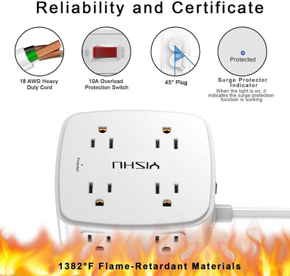 YISHU 6Ft Surge Protector Power Strip with 8 Widely Outlets & 4 USB Ports