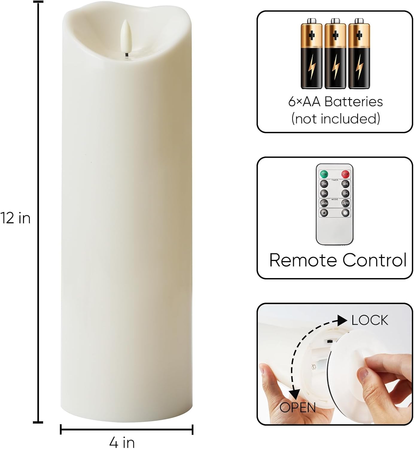 Homemory 6"x3" Outdoor Waterproof Flameless Candles, LED Candles, Battery Operated Candles with Remote and Timers, Electric Fake Plastic Pillar Candles, Ivory White, Set of 2