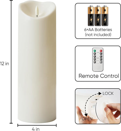 Homemory 6"x3" Outdoor Waterproof Flameless Candles, LED Candles, Battery Operated Candles with Remote and Timers, Electric Fake Plastic Pillar Candles, Ivory White, Set of 2
