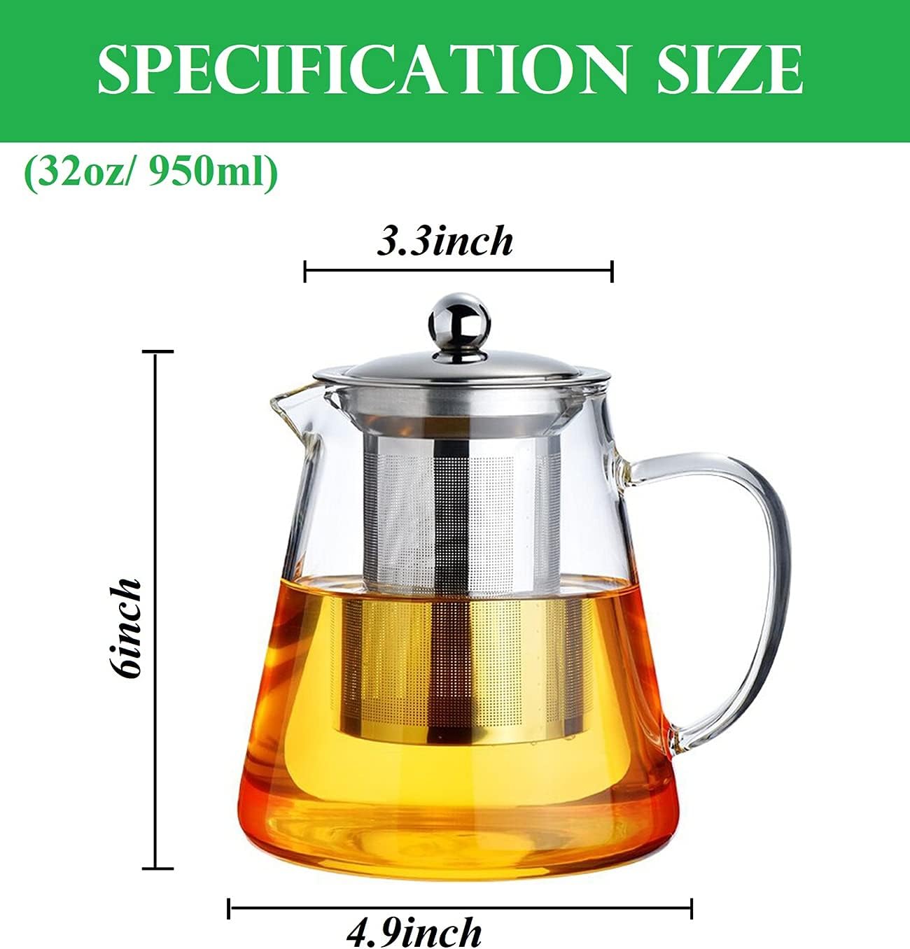 Mini Size Glass Teapot Tea Kettle-with Stainless Steel Removable Infuser for Blooming Tea & Loose Leaf Tea, Microwave & Stovetop Safe, 550ML/19.3oz (S-550)